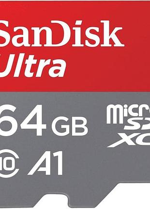 Карта памяти sandisk ultra sdsquab-064g-gn6ma 64gb красно-серая microsdxc a1 class 10 u1 uhs-i до140mb/s с