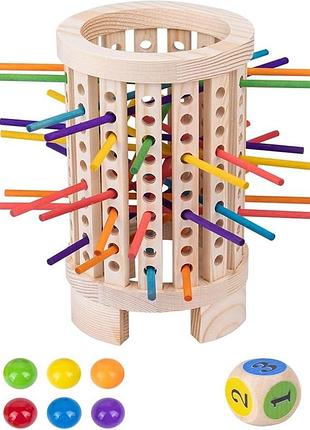 Дерев’яна настільна гра montessori kerplunk від wodgod (42 палички, акрилові кульки)