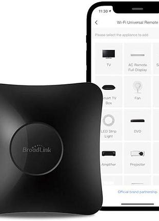 Универсальный пульт broadlink rm4 pro (wi-fi, ик + рч), черный