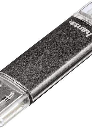 Флеш-накопичувач hama laeta twin 128 гб сірий usb 2.0 otg micro usb 10 мб/с компактний алюмінієвий корпус флешка накопичувач даних