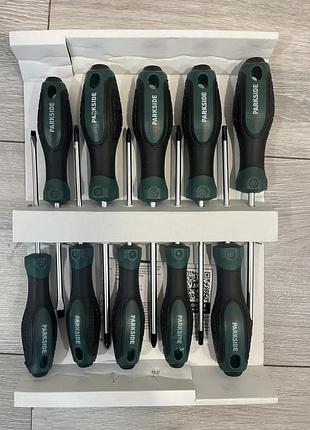 Комплект професійних викруток parkside: 10 одиниць, сталь s2, (ph, pz, torx, hex, sl)