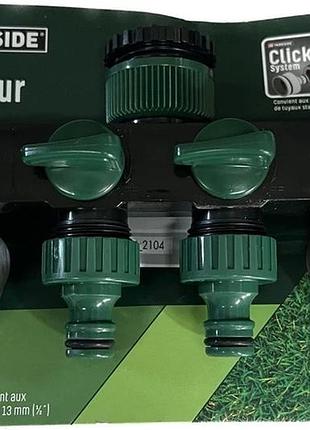 Распределитель для шлангов на 4 выхода parkside (1/2" - 3/4", 13 мм): зеленый