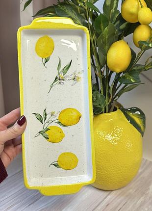 Блюдо прямоугольное керамическое " сочные лимоны " с ручками 30*12*2.5см bona di dm001-lm