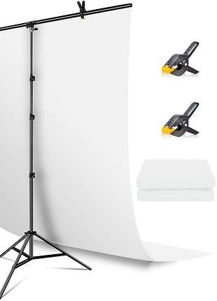 Фон для фото emart white background with stand 1.5×2.6 м белый t-подставка регулируемая 94–260 см комплект с
