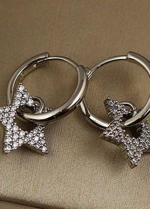 Серьги xuping jewelry звезды с камнями 2 см серебристые love-shopping