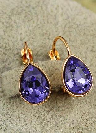 Серьги xuping jewelry сваровски обет с фиолетовыми камнями 1,5 см золотистые love-shopping