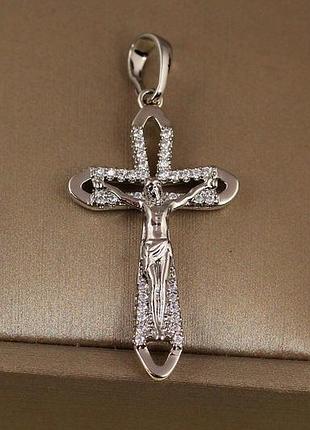 Хрестик xuping jewelry з розп"яттям і заокругленими краями 3,2 см сріблястий love-shopping