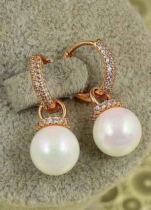 Сережки xuping jewelry підвіски зі зйомною перлиною 2,6 см золотисті love-shopping