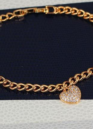 Браслет xuping jewelry круглый панцирь с кулоном сердце 17 см 4 мм золотистый love-shopping