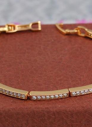 Браслет xuping jewelry тонкие звенья в одну дорожку из белых камней 17 см 3 мм золотистый love-shopping
