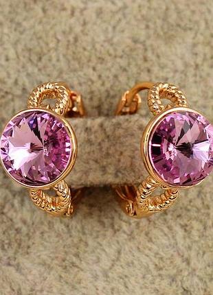 Серьги xuping jewelry мидея с розовым камнем сваровски 1,6 см золотистые love-shopping