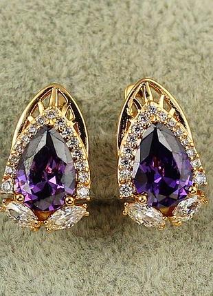 Серьги xuping jewelry перформанс с фиолетовым камнем 1,8 см золотистые love-shopping