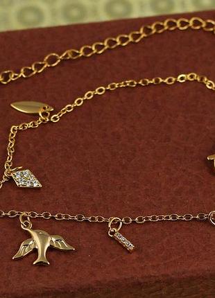 Браслет xuping jewelry на ногу пташка 22 см 1 мм подовжувач ланцюга 5 см золотистий love-shopping