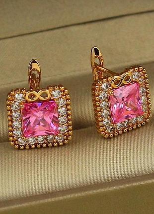 Серьги xuping jewelry вечность с розовым камнем 1,3 см золотистые love-shopping