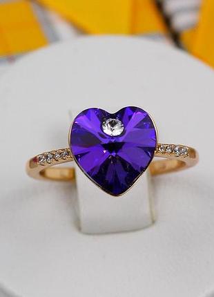 Кольцо xuping jewelry сердечко сваровски синее р16 золотистое love-shopping
