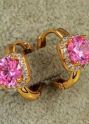 Серьги xuping jewelry принц с розовым камнем 1.5 см золотистые love-shopping