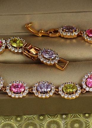 Браслет xuping jewelry крупные малинки с разноцветными камнями 17 см 9 мм золотистый love-shopping