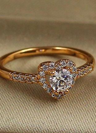 Кольцо xuping jewelry сердечко с белым камнем детское р 14 золотистое love-shopping