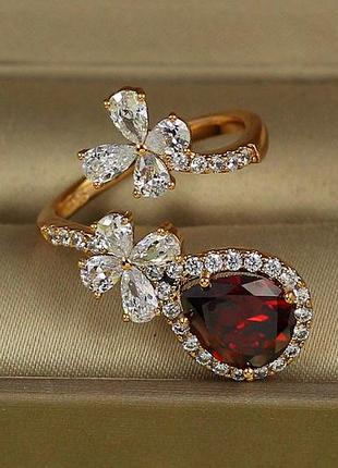 Кольцо xuping jewelry марсель с красным камнем раздвижное р 18 золотистое love-shopping