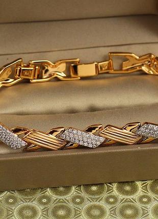 Браслет xuping jewelry объятия с родием 17 см 8 мм золотистый love-shopping