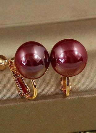 Серьги клипсы xuping jewelry шарики красный перламутр 1,6 см золотистые love-shopping