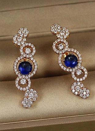 Сережки xuping jewelry бульбашки з синім каменем 3 см золотисті love-shopping