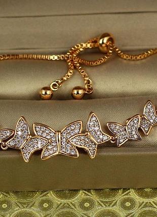 Браслет xuping jewelry регулируемый на бегунке рой бабочек золотистый love-shopping