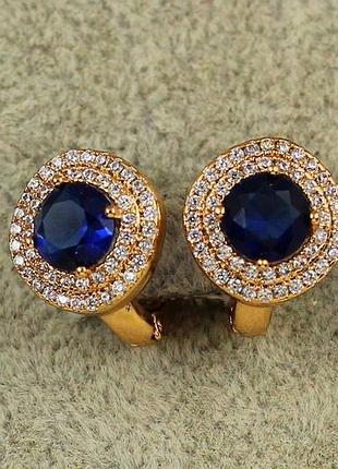 Сережки xuping jewelry велика мрія із синім каменем 1,3 см золотисті love-shopping