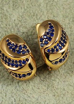 Сережки xuping jewelry гриф із синіми каменями в обідку 1,6 см золотисті love-shopping