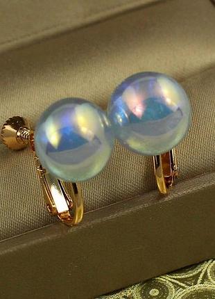 Серьги клипсы xuping jewelry шарики синий перламутр 1,6 см золотистые love-shopping