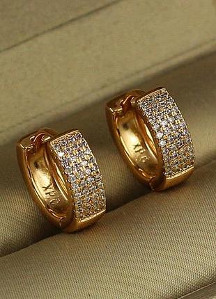 Серьги xuping jewelry широкие кольца с камнями 1.4 см золотистые love-shopping