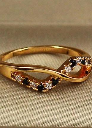 Кільце xuping jewelry бантик з чорними каменями дитяче або фалангове р 14 золотисте love-shopping