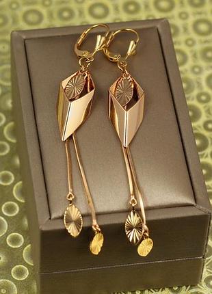Серьги xuping jewelry подвески объемный ромб 8.5 см золотистые love-shopping