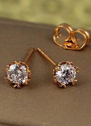 Сережки гвоздики xuping jewelry фіаніт 5 мм кріплення галочки золотисті love-shopping