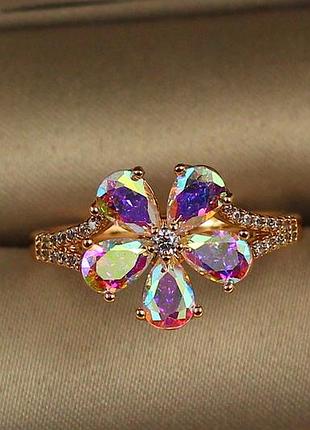 Кільце xuping jewelry квітка з каменем хамелеон р 20 золотисте love-shopping