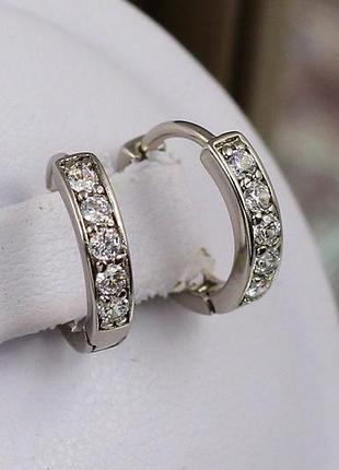Серьги xuping jewelry колечки пять камней гладкие бортики 1.2 см серебристые love-shopping