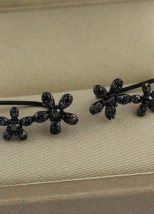 Сережки кафи xuping jewelry три квіточки 2 см з покриттям блек ган чорні love-shopping