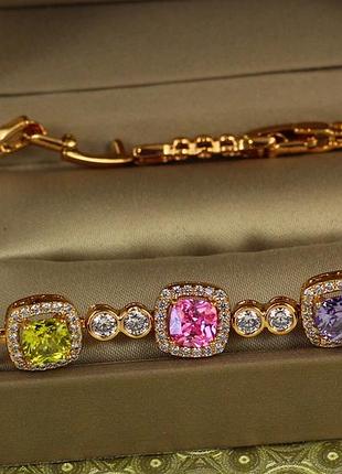 Браслет xuping jewelry мыльная пенка с разноцветными камнями 19,5 см 10 мм золотистый love-shopping