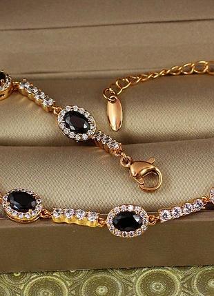 Браслет xuping jewelry малинки с черными камнями на дорожке 17,5 см 7 мм золотистый love-shopping