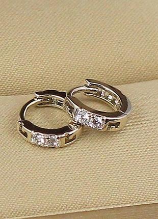 Сережки кільця хuping jewelry два камінці 10 мм сріблясті love-shopping