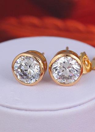 Сережки гвоздики xuping jewelry камінь в обідку 10 мм золотисті love-shopping
