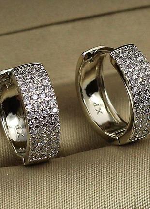 Серьги xuping jewelry широкие кольца с камнями 1.7 см серебристые love-shopping