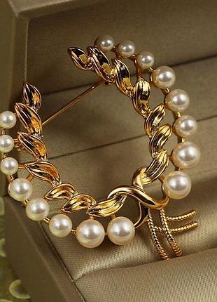 Брошка xuping jewelry перлинова подкова 4,5 см золотиста love-shopping