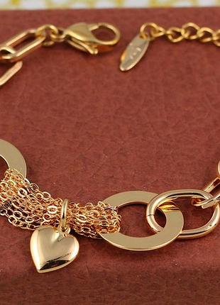 Браслет xuping jewelry сердечко на ланцюгу у двох плоских кільцях 16 см 18 мм золотистий love-shopping