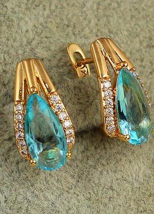Серьги xuping jewelry сонет с голубым камнем 1,7 см золотистые love-shopping