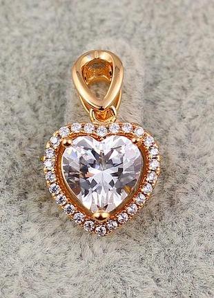 Кулон xuping jewelry белое сердечко в ободке из мелких фианитов для тонкой цепи 1.2 см золотистый