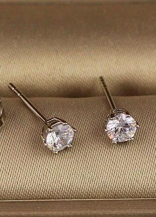 Серьги гвоздики xuping jewelry камешки на шесть креплений 4 мм серебристые love-shopping