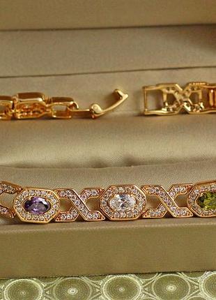 Браслет xuping jewelry вічність з темними різнокольоровими каменями 19 см 8 мм золотистий love-shopping