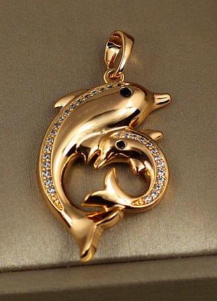 Кулон xuping jewelry дельфіни мати та дитинча 3 см золотистий love-shopping
