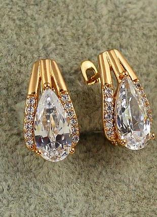 Серьги xuping jewelry сонет с белым камнем 1,7 см золотистые love-shopping